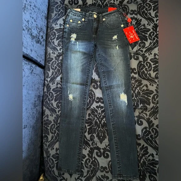 True Religion Girls Halle stretch denim mid rise super skinny jeans NWT - Picture 2 of 11